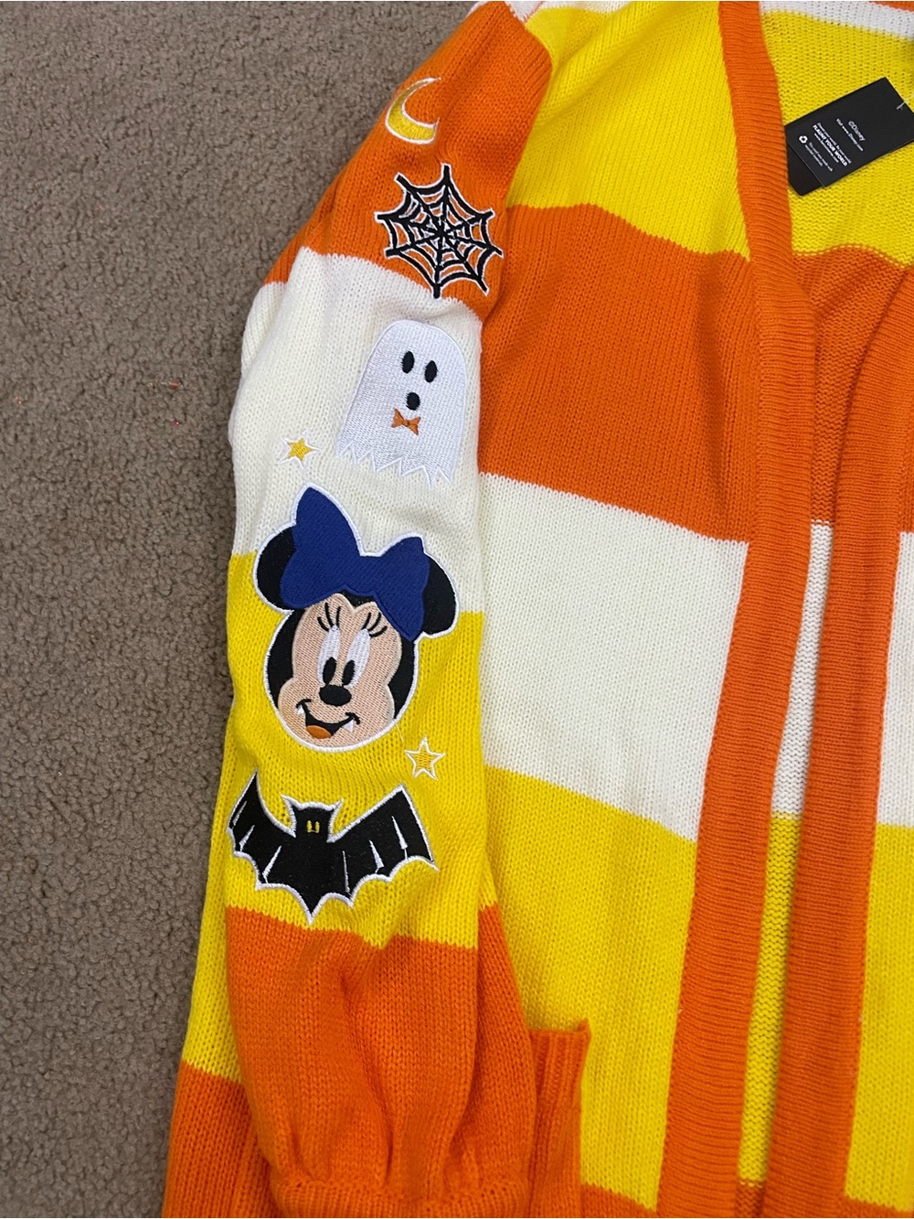 Disney candy corn Halloween women’s orange, Yellow & White Striped Cardigan - Picture 2 of 6
